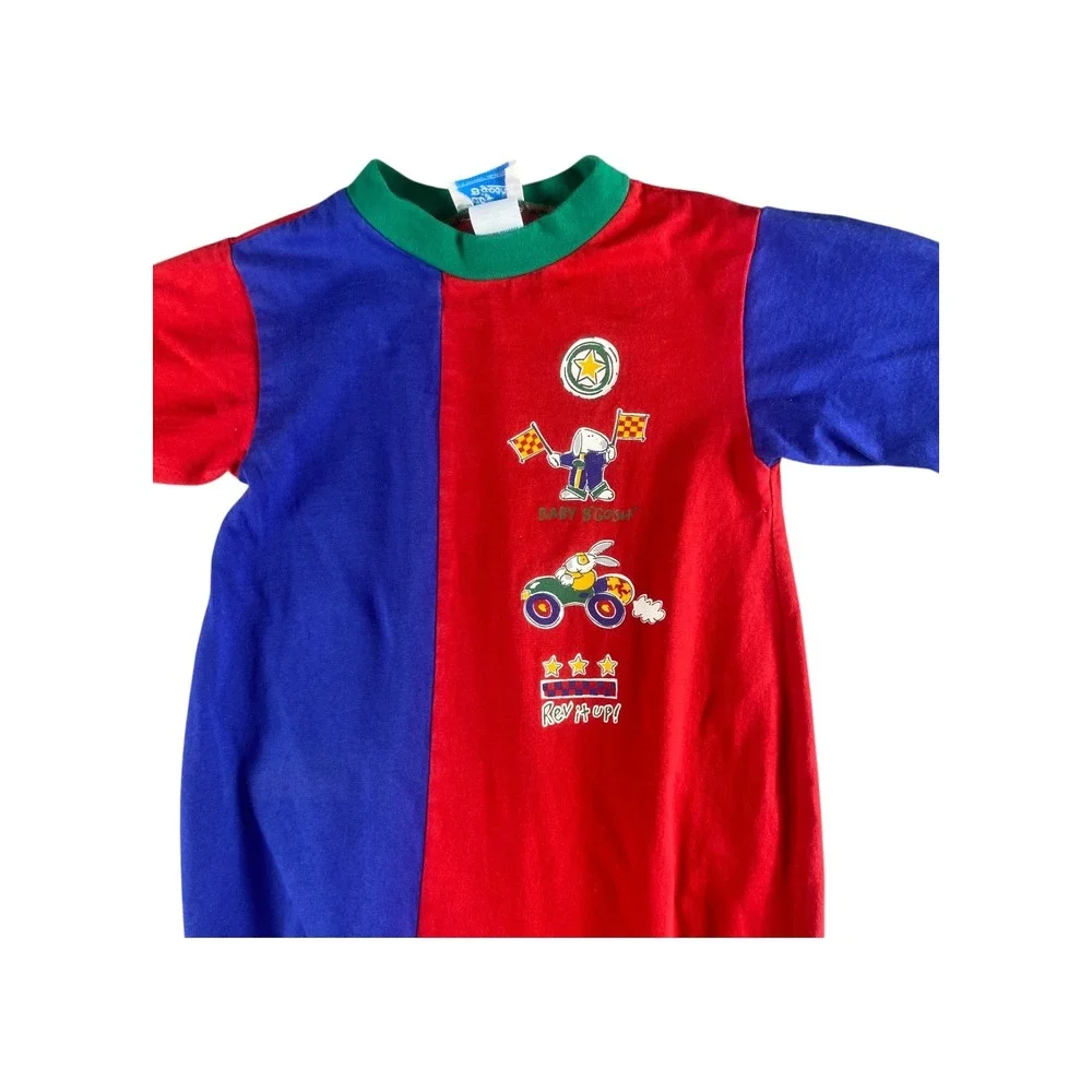 VTG Baby B'gosh 18 Months Red Blue Colorblock Sleepers‎ Romper Jumpsuit